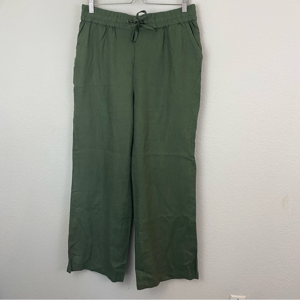 Naturals D& Co Straight Leg Linen & Flax Olive Green Relaxed Fit Pants Med NWOT